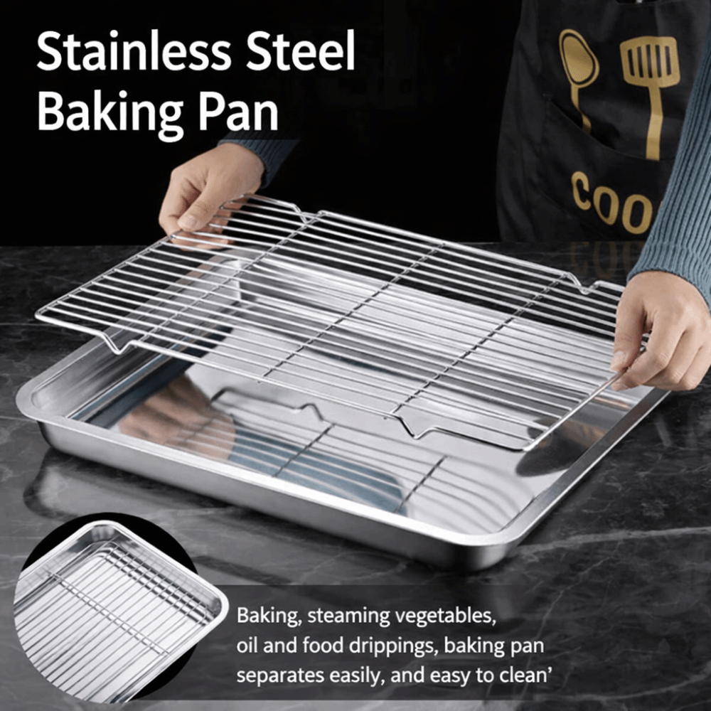 Kitchen Oven Baking Pans - Assadeira Portátil Antiaderente de Aço Inoxidável