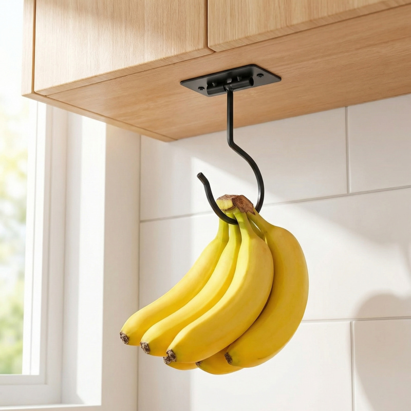 Kitchen Baking Storage - Gancho Adesivo de Metal Preto Dobrável