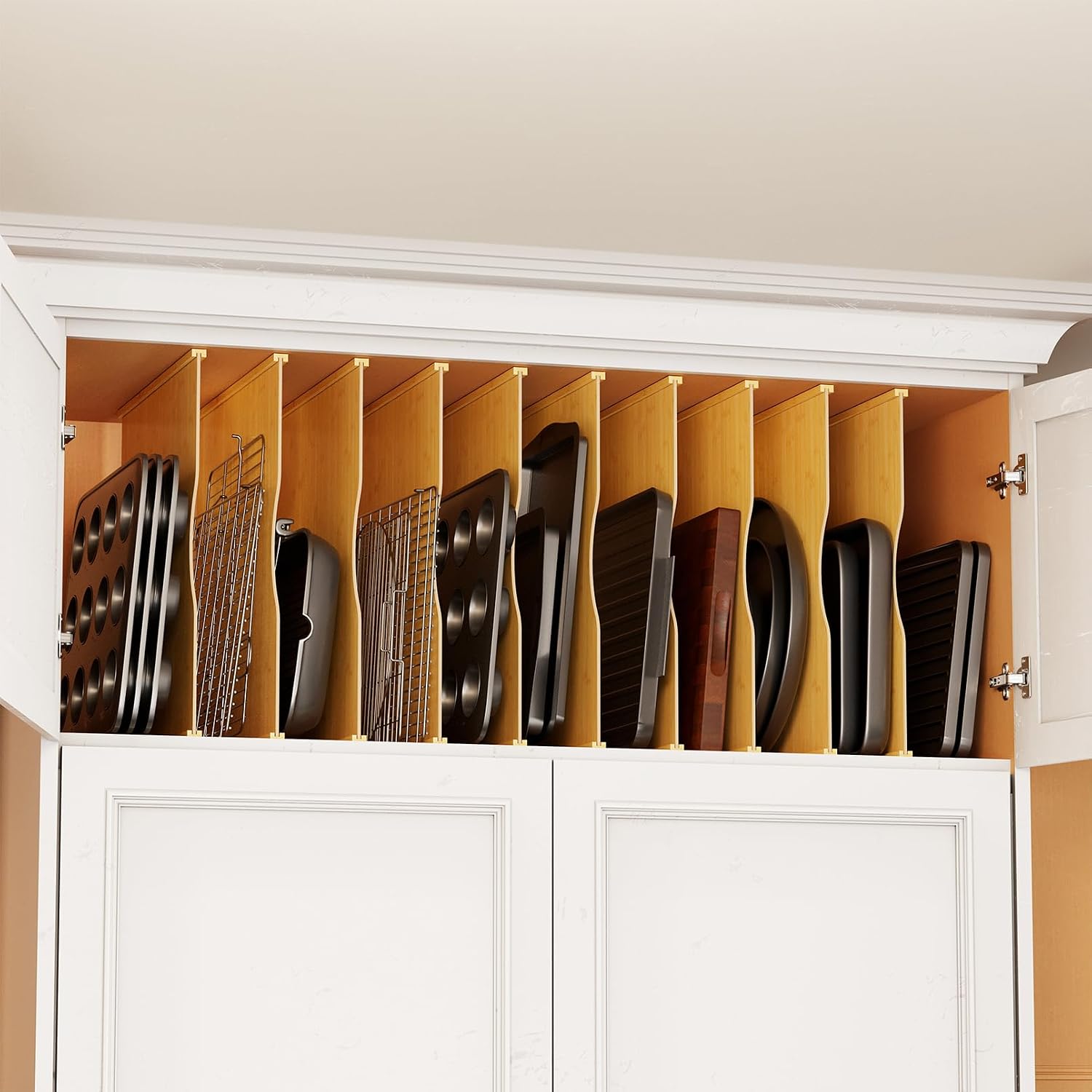 Kitchen Cabinet Baking Organizer - Pacote com 10 Divisores de Bambu